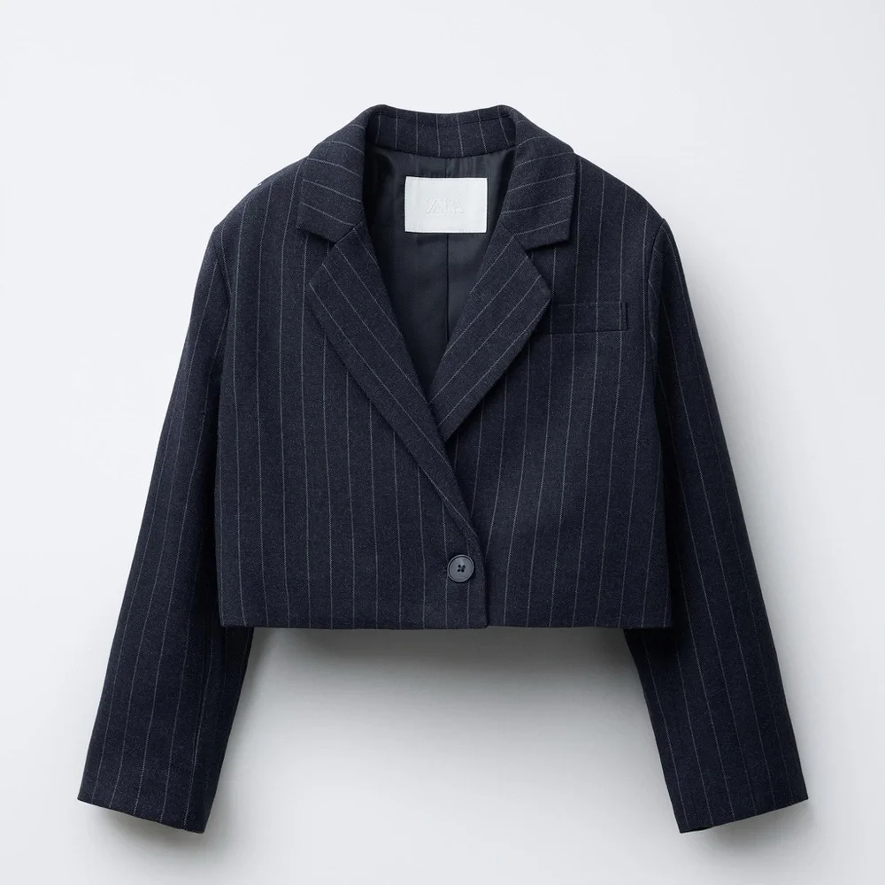 Zara *NWT* Dark Blue Pinstripe Cropped Blazer